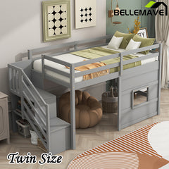 Bellemave® Twin Size Loft Bed with Storage Staircase and Window