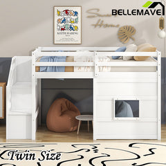 Bellemave® Twin Size Low Loft Bed with Storage Staircase and Window