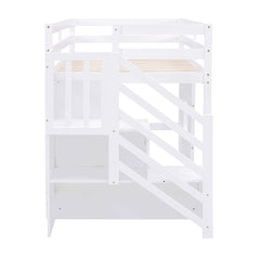 Bellemave® Twin Size Low Loft Bed with Storage Staircase and Window