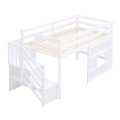 Bellemave® Twin Size Loft Bed with Storage Staircase and Window