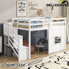 Bellemave® Twin Size Loft Bed with Storage Staircase and Window