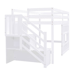 Bellemave® Twin Size Low Loft Bed with Storage Staircase and Window