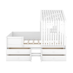 Bellemave® Full Size Low House Bed with 4 Drawers