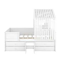 Bellemave® Full Size Low House Bed with 4 Drawers