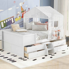 Bellemave® Full Size House Low Loft Bed with 4 Drawers