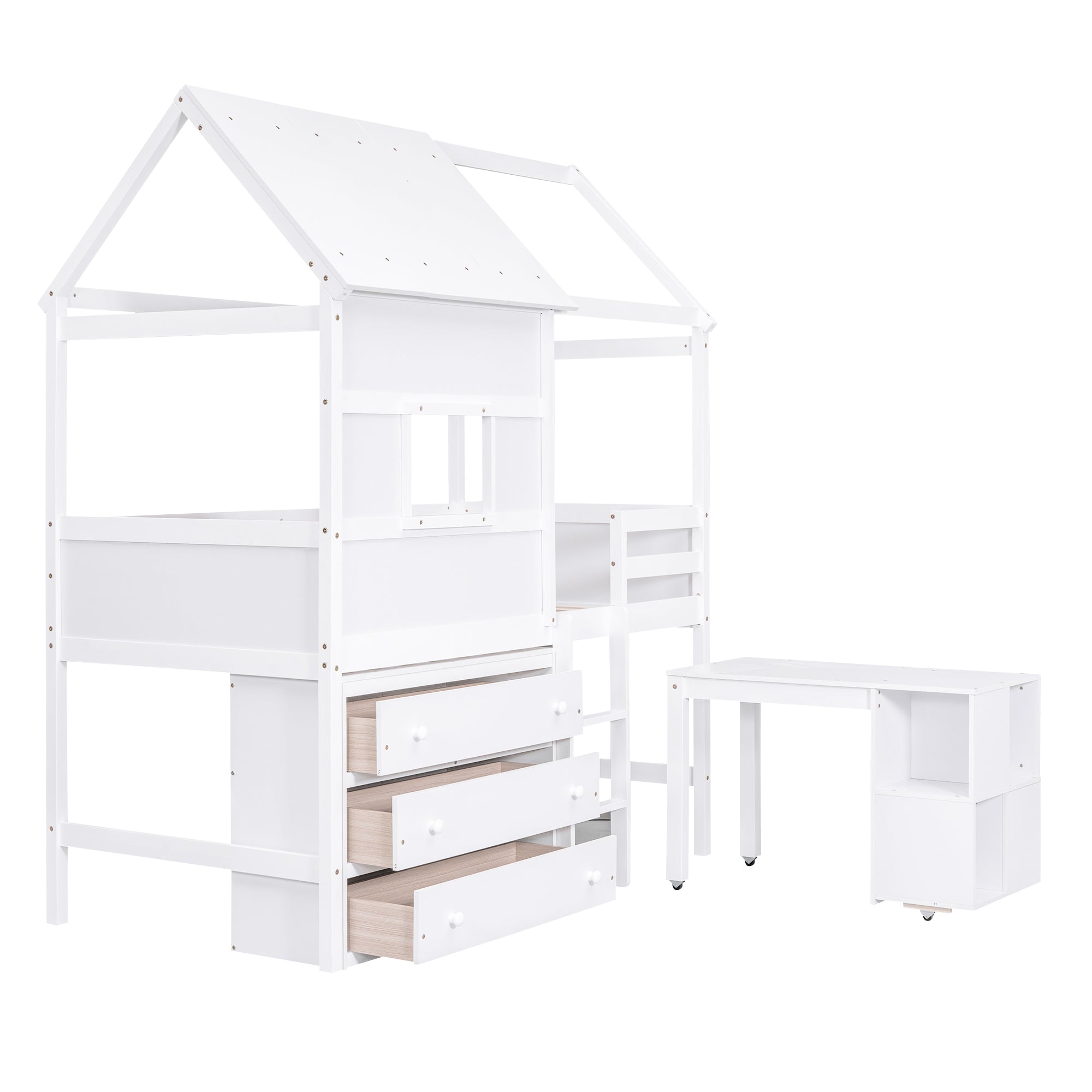 Bellemave® Twin Size House Loft Bed with Storage Desk and 3 Drawer Chest Bellemave®