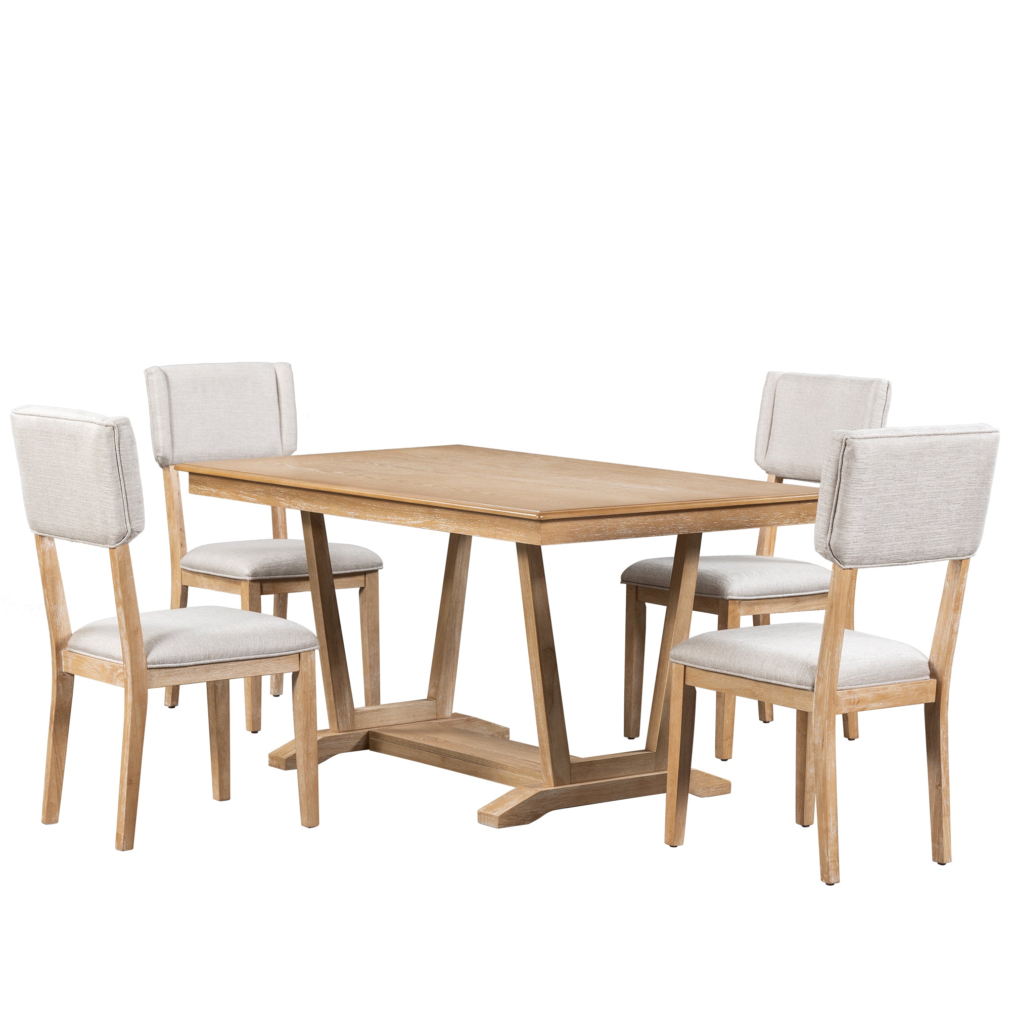 Bellemave 59" Rustic 5-piece Dining Table Set with 4 Upholstered Chairs
