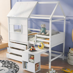 Bellemave® Twin Size House Loft Bed with Storage Desk and 3 Drawer Chest Bellemave®