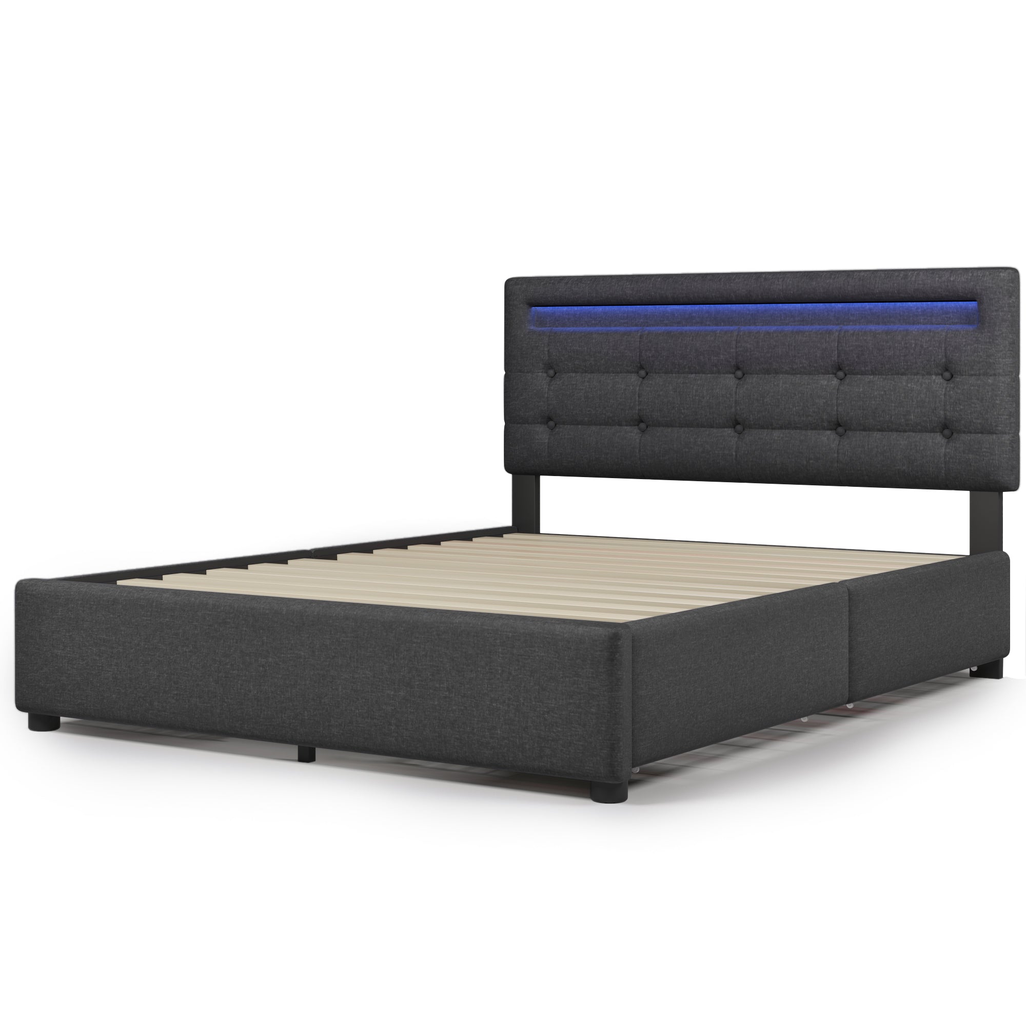 Bellemave® Upholstered Platform Bed with 4 Storage Drawers and LED Lights & Adjustable Headboard Bellemave®