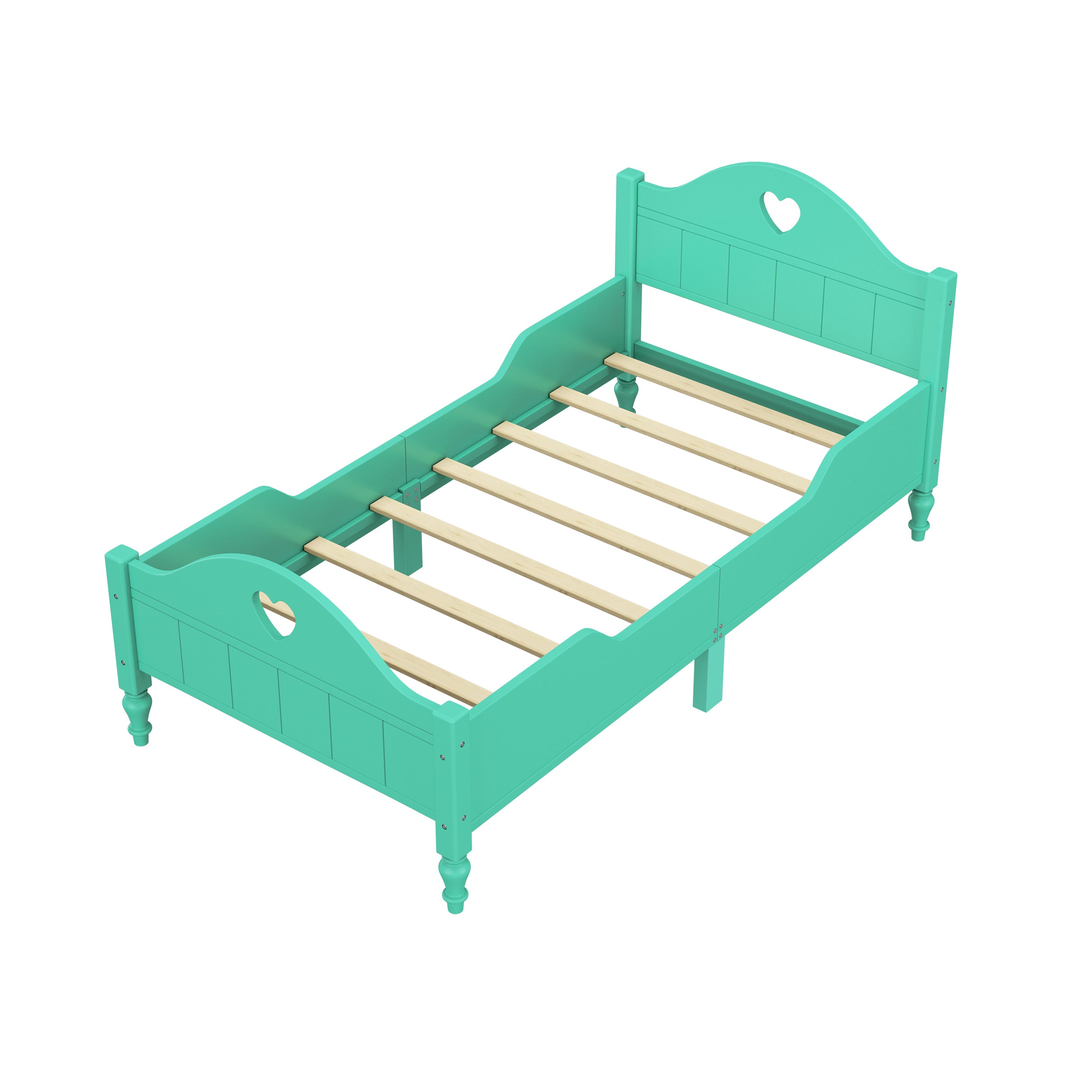 Bellemave Twin Size Macaron Toddler Bed with Side Safety Rails and Headboard and Footboard