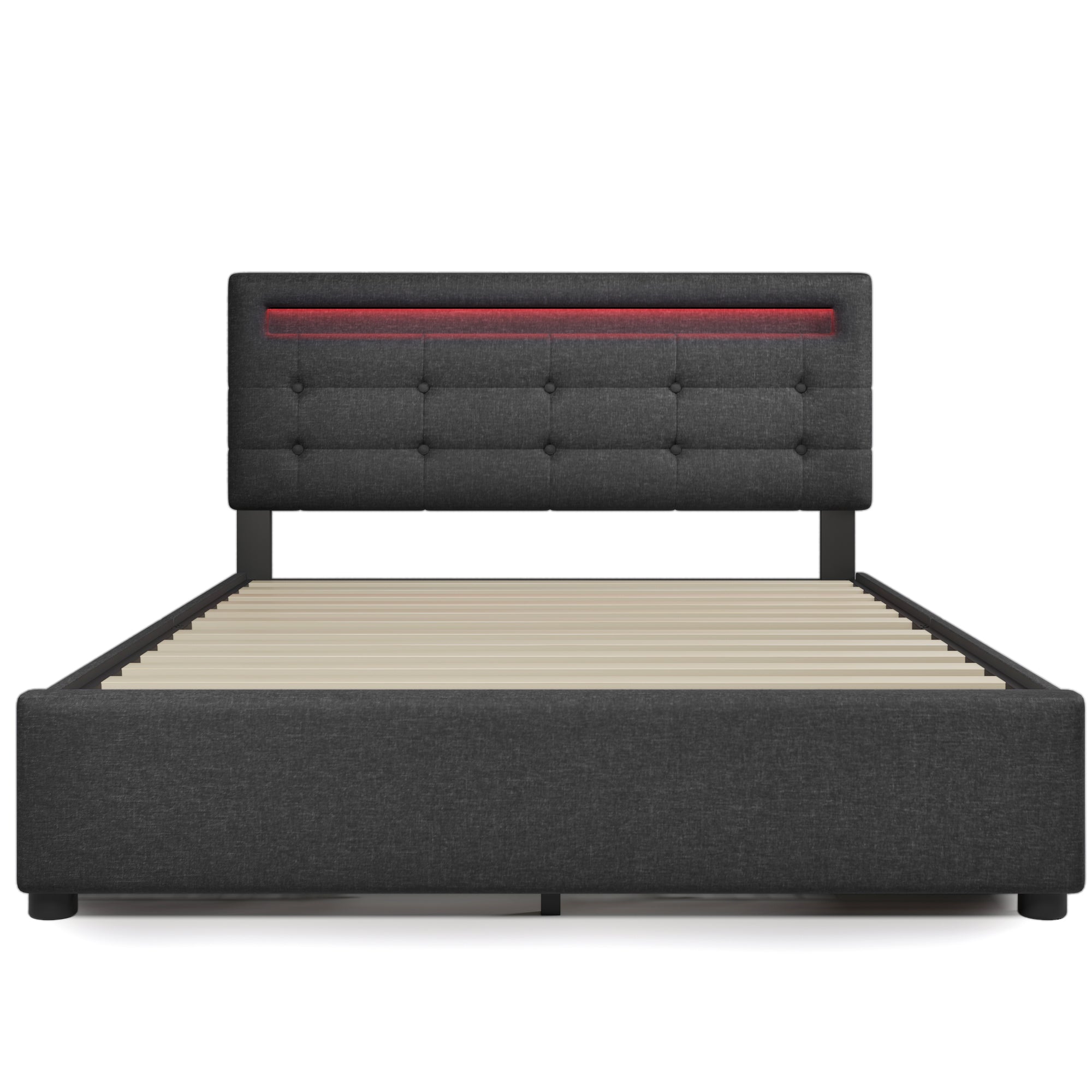 Bellemave® Upholstered Platform Bed with 4 Storage Drawers and LED Lights & Adjustable Headboard Bellemave®