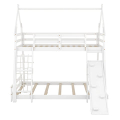 Bellemave® Twin over Queen House Bunk Bed with Climbing Nets and Climbing Ramp Bellemave®