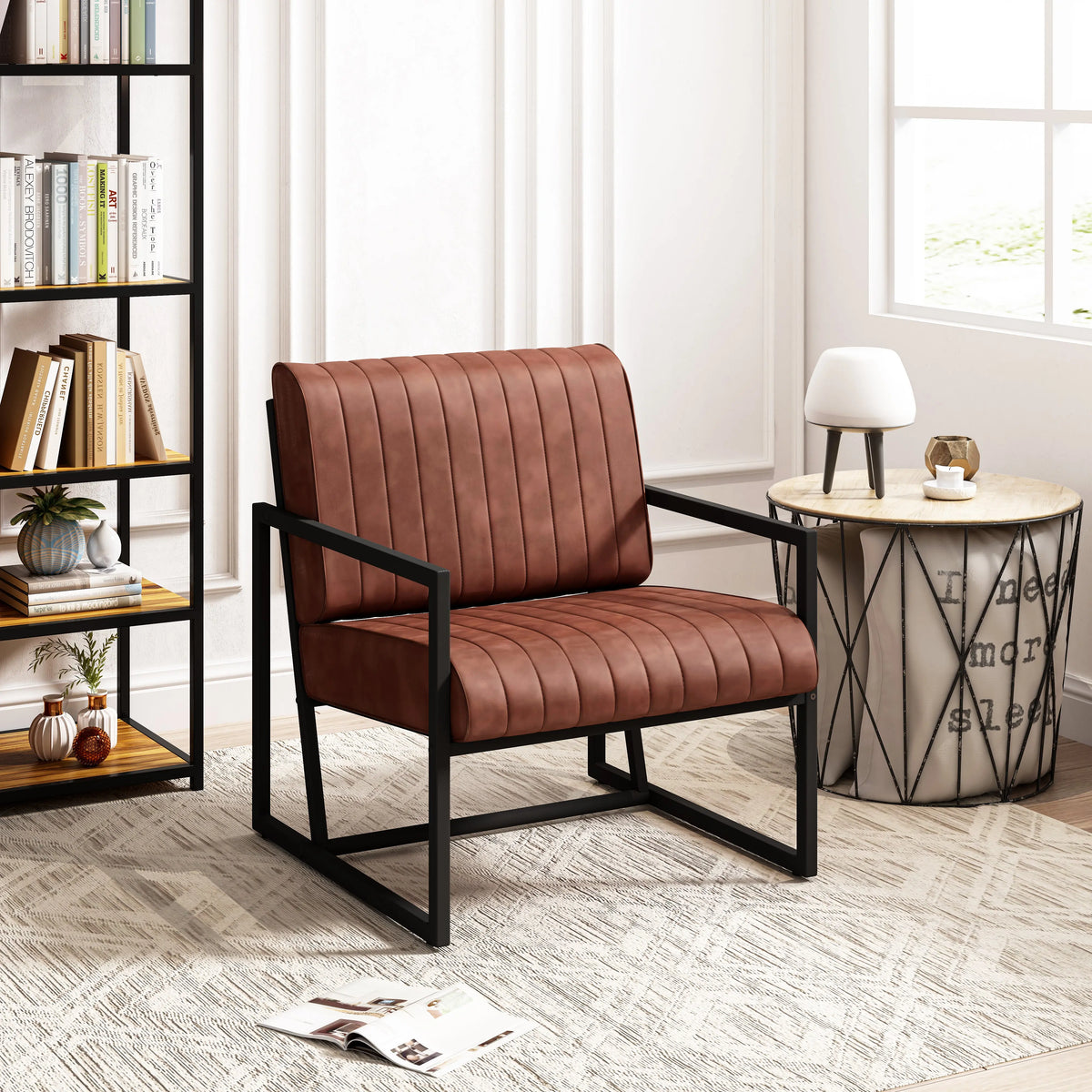 Bellemave® Modern Fashion PU Leather Feature Armchair with Metal Frame Extra-Thick Padded Backrest and Seat Cushion Bellemave®