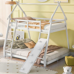 Bellemave Twin over Queen House Bunk Bed with Climbing Nets and Climbing Ramp