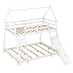 Bellemave® Twin over Queen House Bunk Bed with Climbing Nets and Climbing Ramp Bellemave®