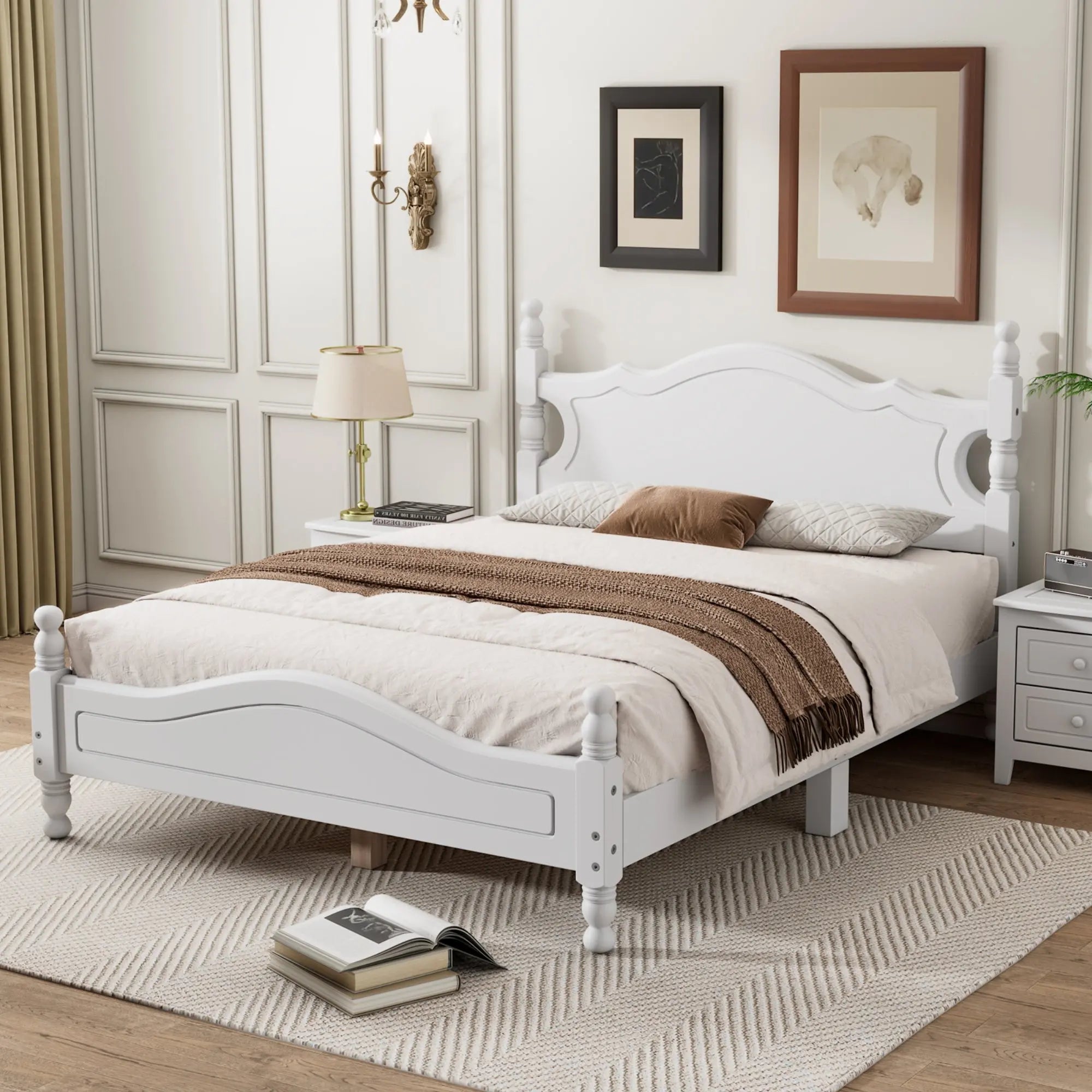 Bellemave® Wood Retro Style Platform Bed with Wooden Slat Support Bellemave®