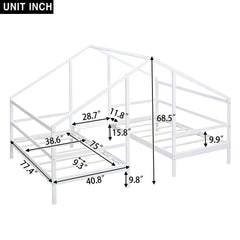 Bellemave Twin Size Double Triangular House Beds with Built-in Table Bellemave