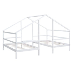 Bellemave Twin Size Double Triangular House Beds with Built-in Table Bellemave