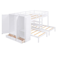 Bellemave® Full over Twin & Twin Bunk Bed with Shelves, Wardrobe and Mirror Bellemave®