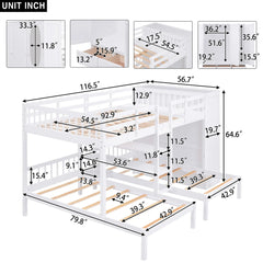 Bellemave® Full over Twin & Twin Bunk Bed with Shelves, Wardrobe and Mirror Bellemave®