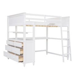 Bellemave® Full Size Wooden Loft Bed with Drawers and Desk Bellemave®