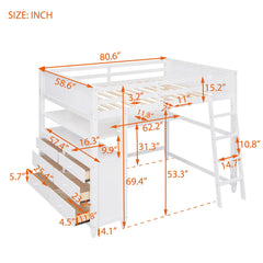 Bellemave® Full Size Wooden Loft Bed with Drawers and Desk Bellemave®