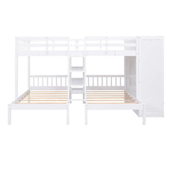 Bellemave® Full over Twin & Twin Bunk Bed with Shelves, Wardrobe and Mirror Bellemave®