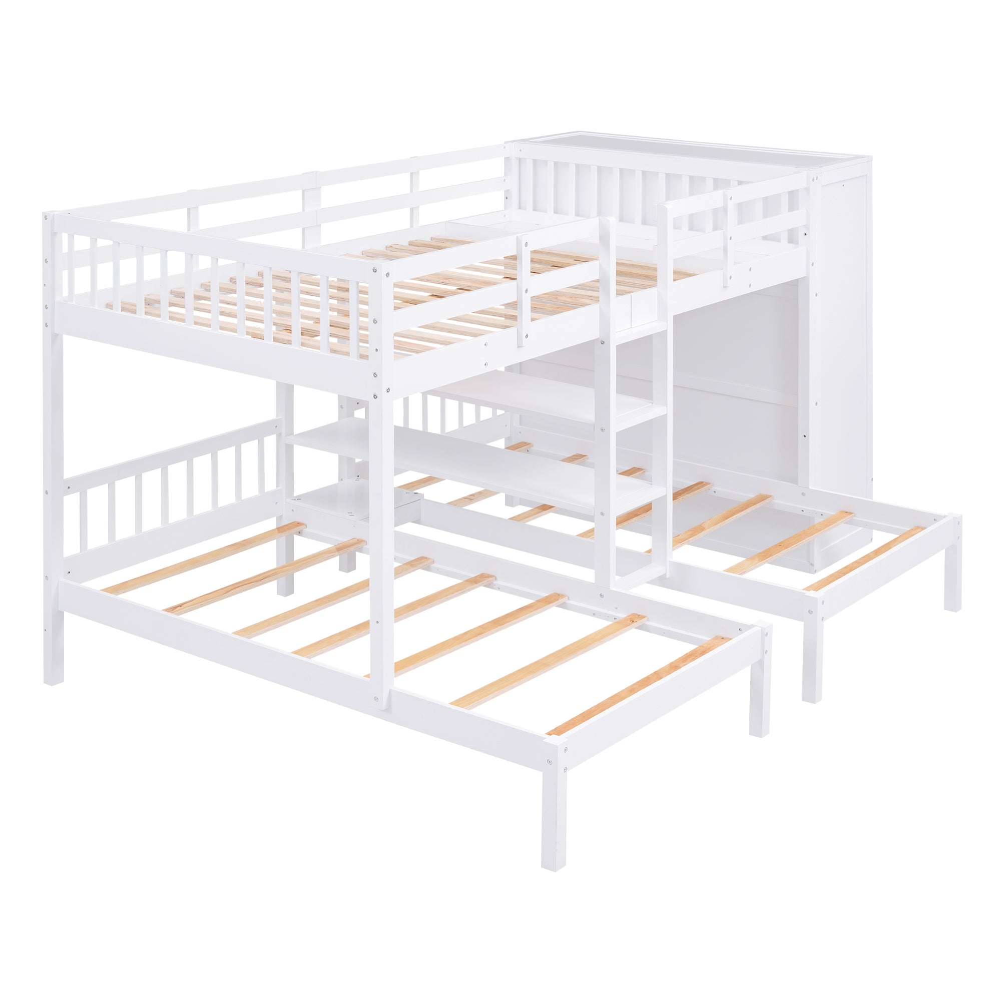 Bellemave® Full over Twin & Twin Bunk Bed with Shelves, Wardrobe and Mirror Bellemave®