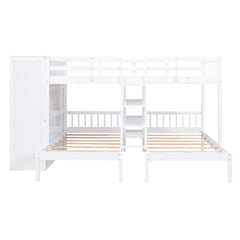 Bellemave® Full over Twin & Twin Bunk Bed with Shelves, Wardrobe and Mirror Bellemave®