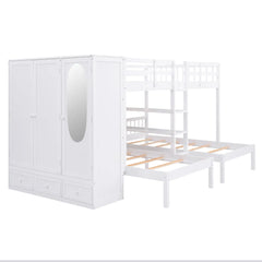 Bellemave® Full over Twin & Twin Bunk Bed with Shelves, Wardrobe and Mirror Bellemave®