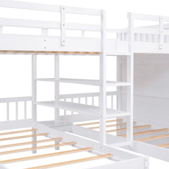 Bellemave® Full over Twin & Twin Bunk Bed with Shelves, Wardrobe and Mirror Bellemave®