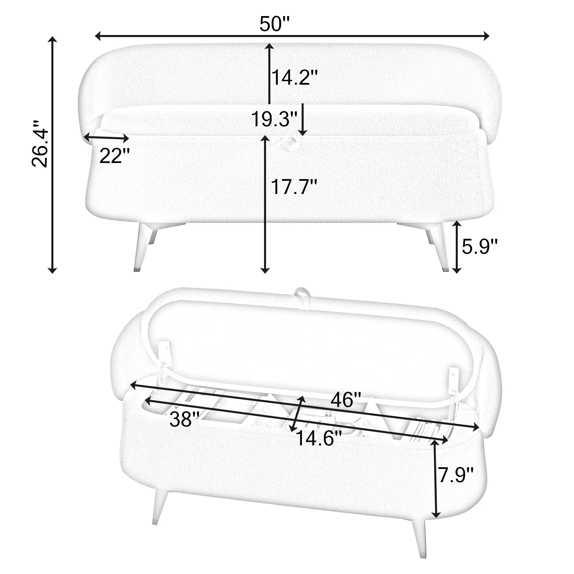 Bellemave® 50" Teddy Fleece Multi-Functional Long Rectangular Bed End Storage Sofa Stool Bellemave®