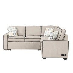 Bellemave® 83" L-Shaped Modern Convertible Sleeper Sofa with 2 USB ports, 2 Power Sockets and 3 Pillows Bellemave®