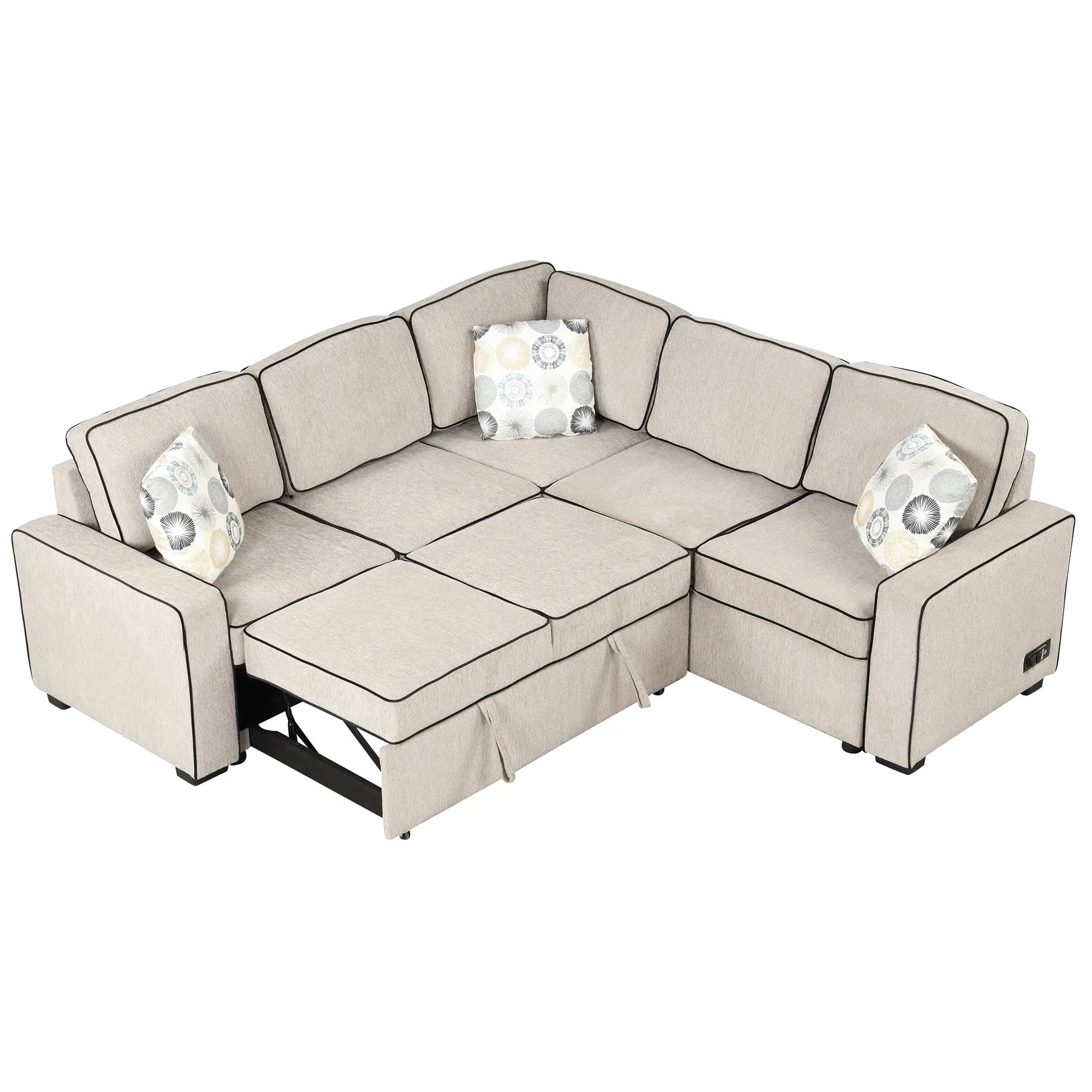 Bellemave® 83" L-Shaped Modern Convertible Sleeper Sofa with 2 USB ports, 2 Power Sockets and 3 Pillows Bellemave®