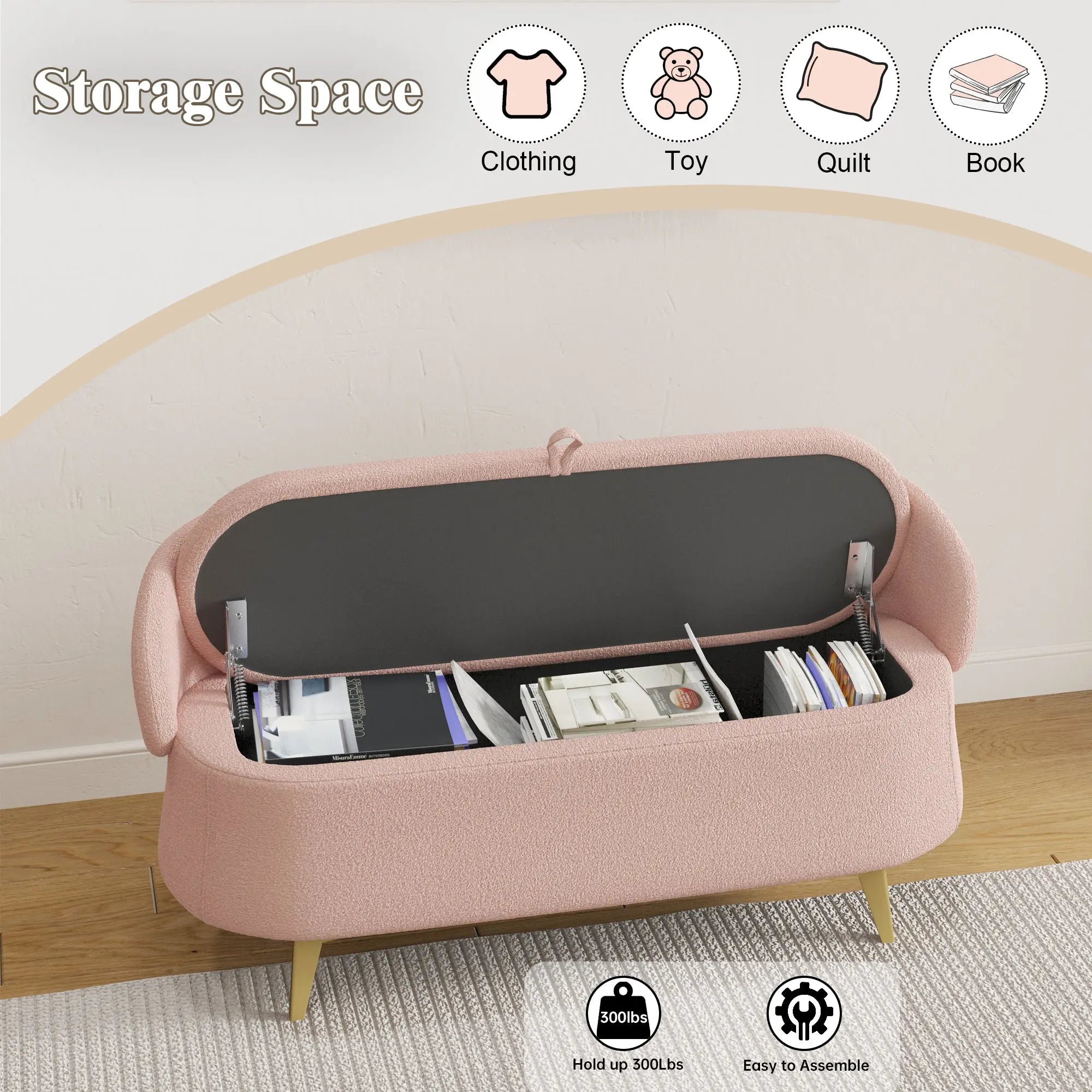 Bellemave® 50" Teddy Fleece Multi-Functional Long Rectangular Bed End Storage Sofa Stool Bellemave®