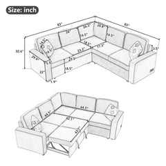 Bellemave® 83" L-Shaped Modern Convertible Sleeper Sofa with 2 USB ports, 2 Power Sockets and 3 Pillows Bellemave®