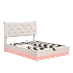 Bellemave® Upholstered Bed with Hydraulic Storage System and LED Light, with Button-tufted Design Headboard Bellemave®