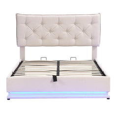 Bellemave® Upholstered Bed with Hydraulic Storage System and LED Light, with Button-tufted Design Headboard Bellemave®