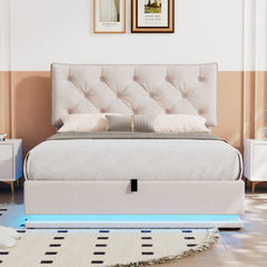 Bellemave® Upholstered Bed with Hydraulic Storage System and LED Light, with Button-tufted Design Headboard Bellemave®