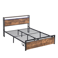 Bellemave Metal Platform Bed with Storage Headboard and 2 Drawers, LED Lights with Charging Station