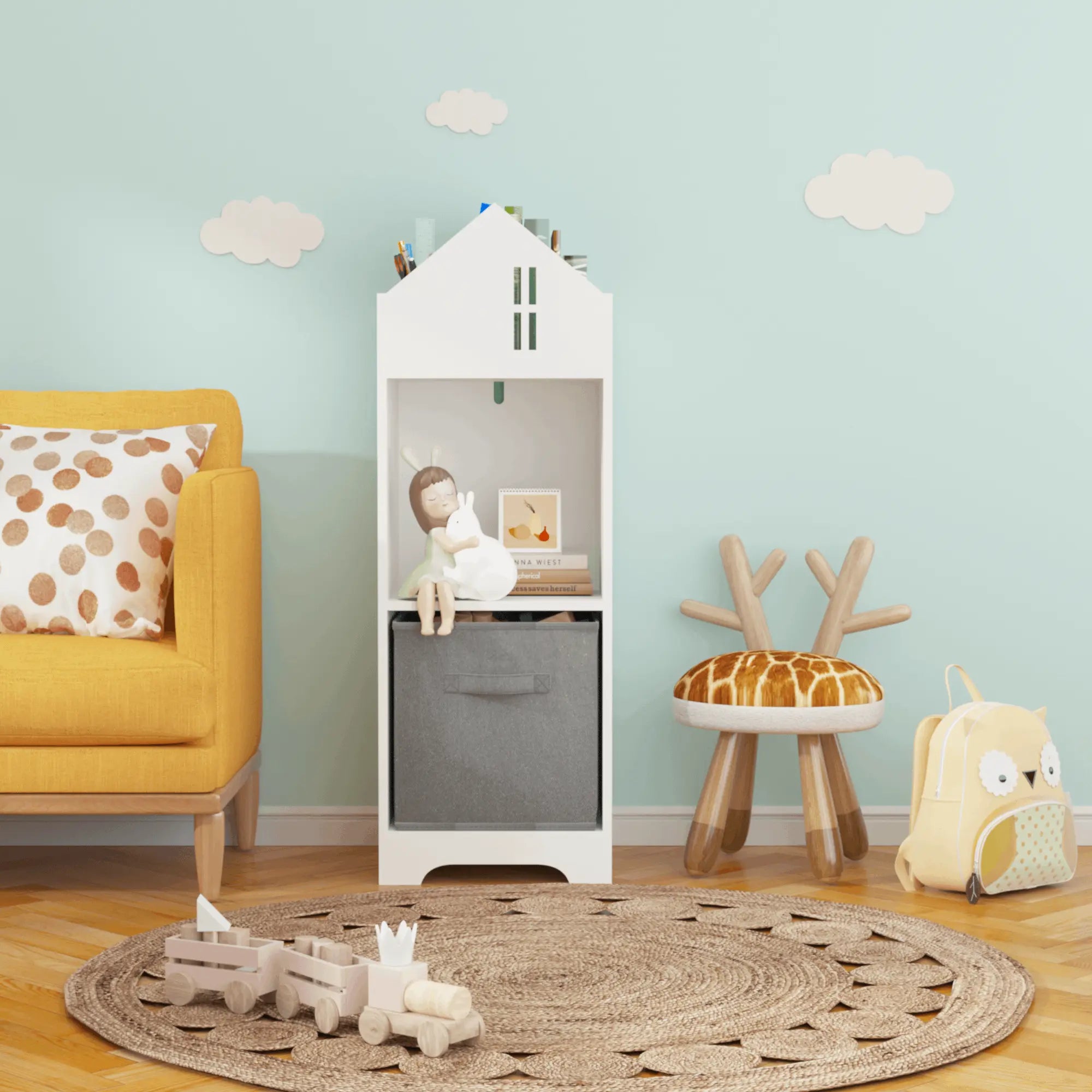 Bellemave Kids Dollhouse Bookcase with Storage