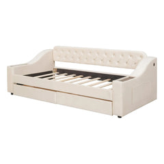 Bellemave Twin Size Upholstered Daybed with Storage Armrests and USB Port Bellemave