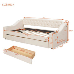 Bellemave Twin Size Upholstered Daybed with Storage Armrests and USB Port Bellemave