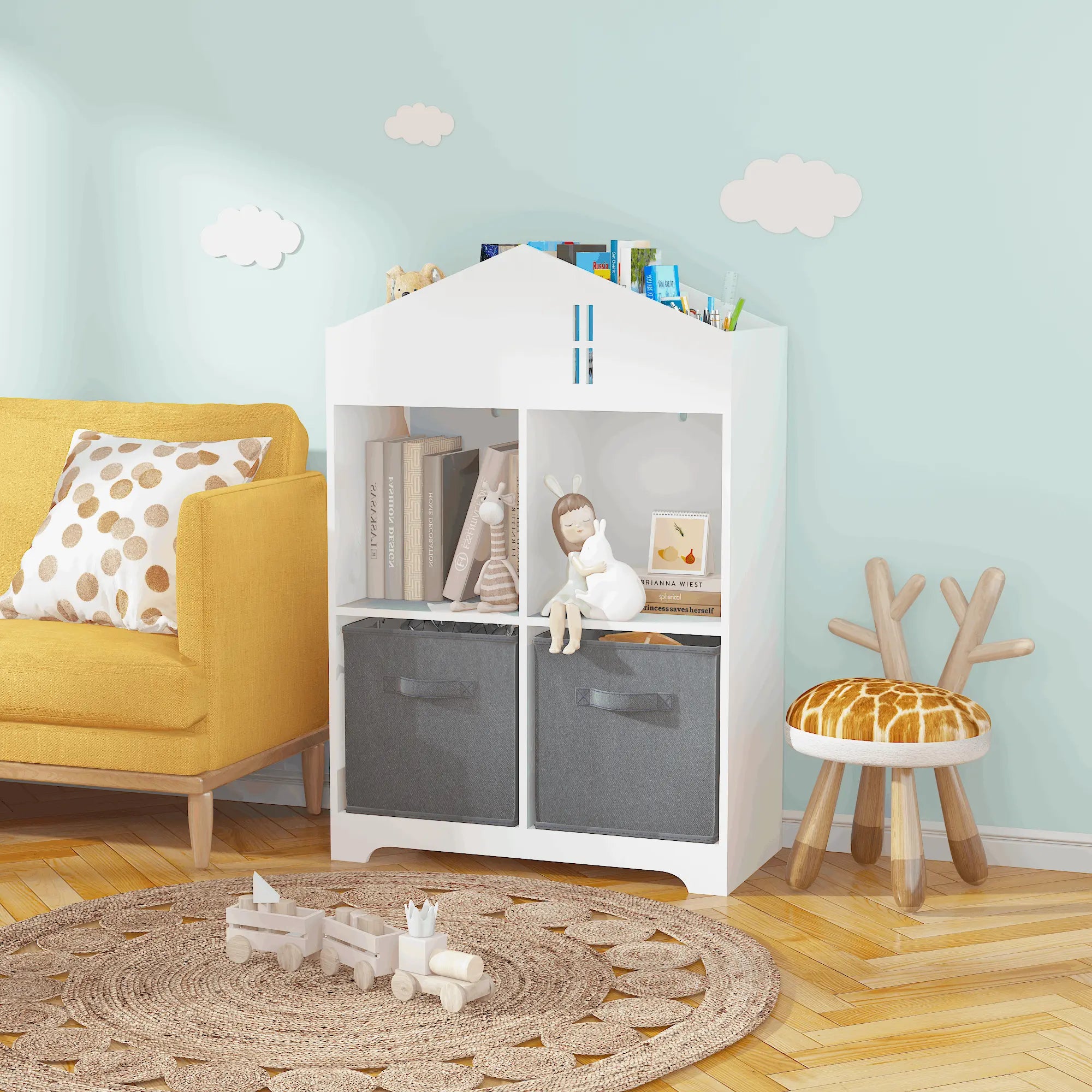 Bellemave Kids Dollhouse Bookcase with Storage