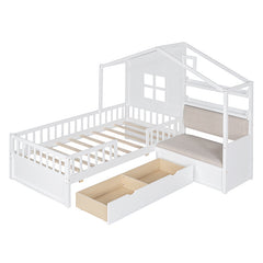 Bellemave® Twin Size House Platform Bed with Two Drawers and Storage Shelf