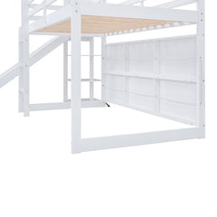 Bellemave® Twin Size Wood House Loft Bed with Slide, Storage Shelves and Light