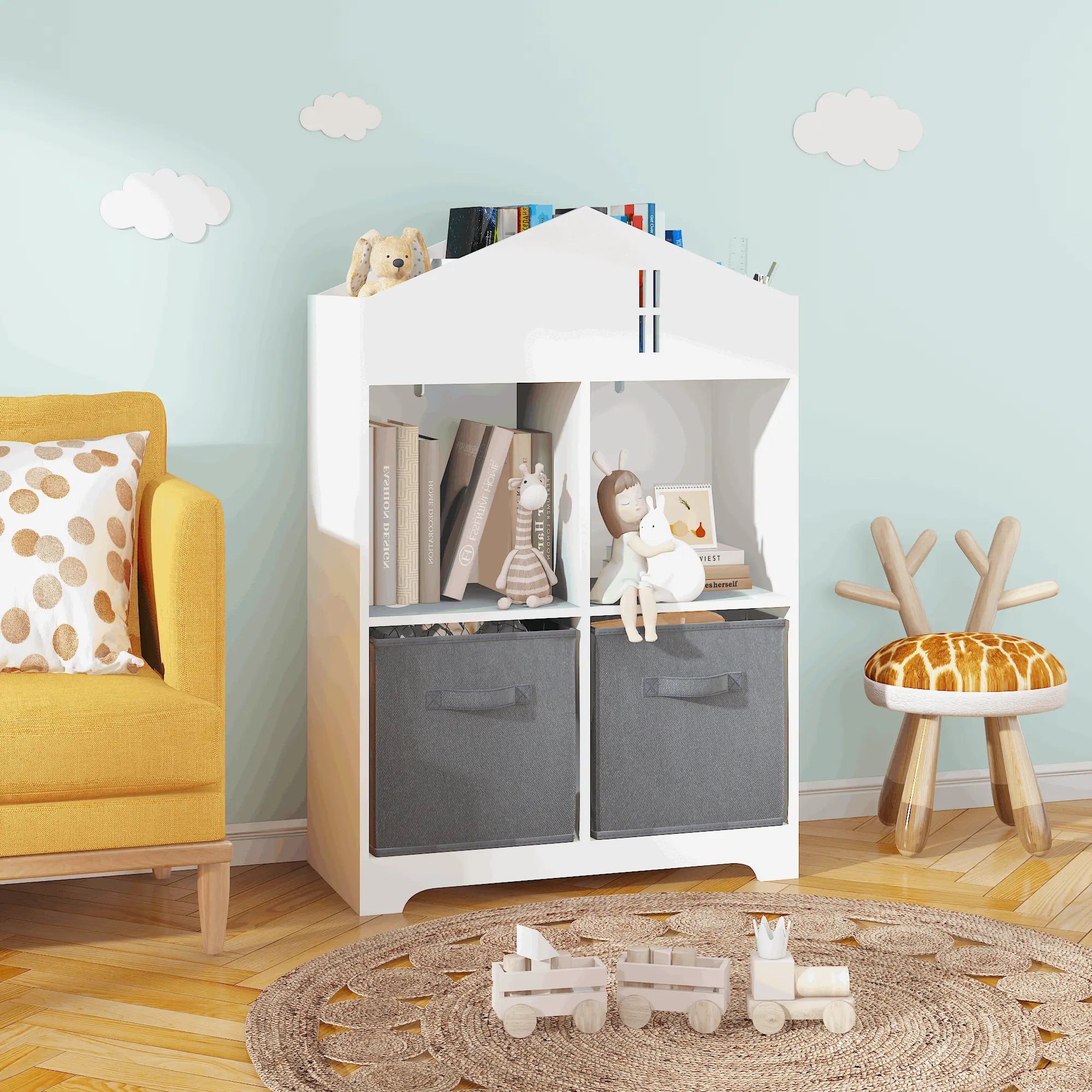 Bellemave Kids Dollhouse Bookcase with Storage