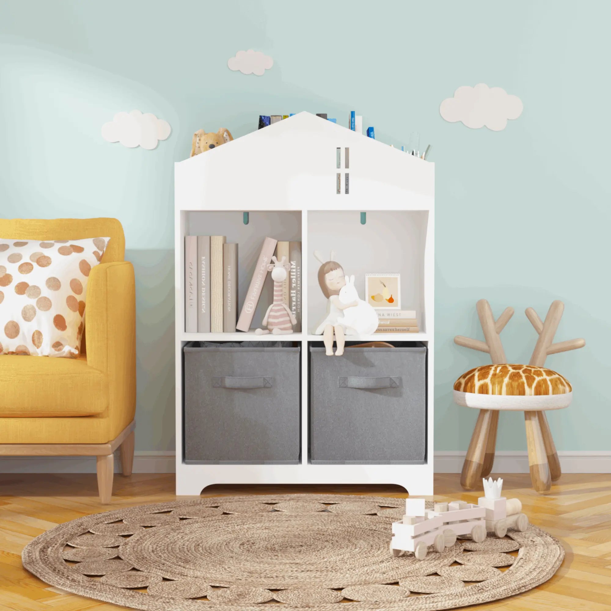 Bellemave Kids Dollhouse Bookcase with Storage