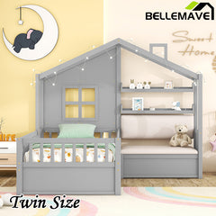 Bellemave® Twin Size House Platform Bed with Two Drawers and Storage Shelf