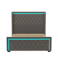 Bellemave® Velvet Upholstered Platform Bed with LED Light High Headboard, with Deep Tufted Buttons Bellemave®